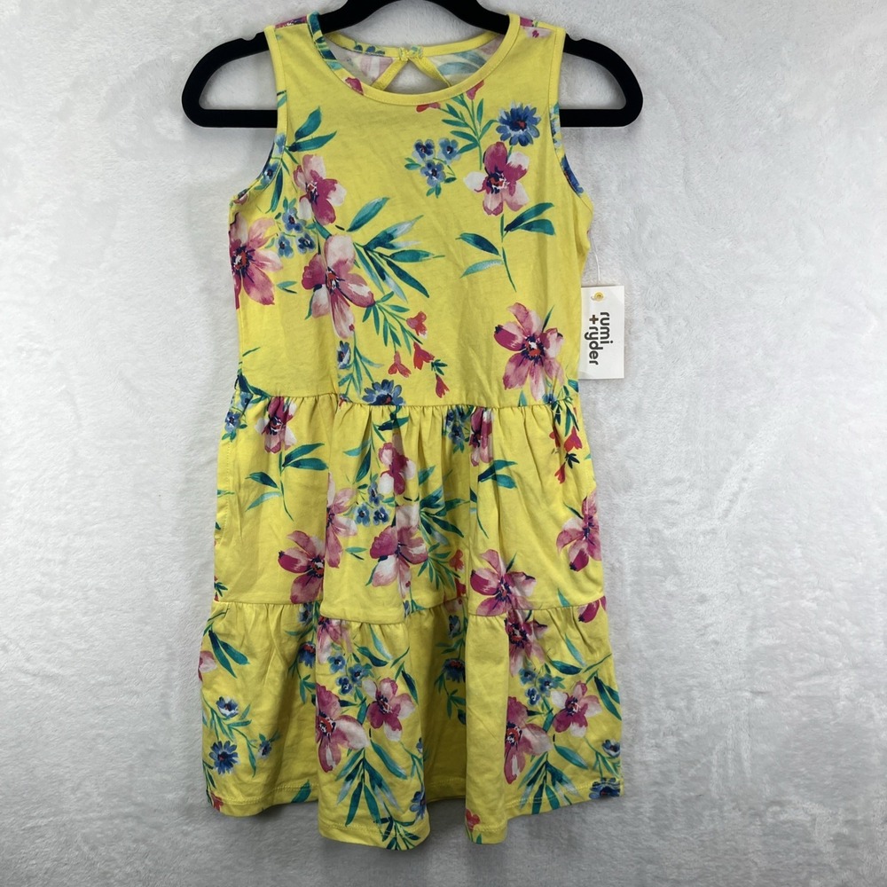 Rumi + Ryder Sleeveless Floral‎ Dress Girls S 6-7 Open Back Cotton Summer